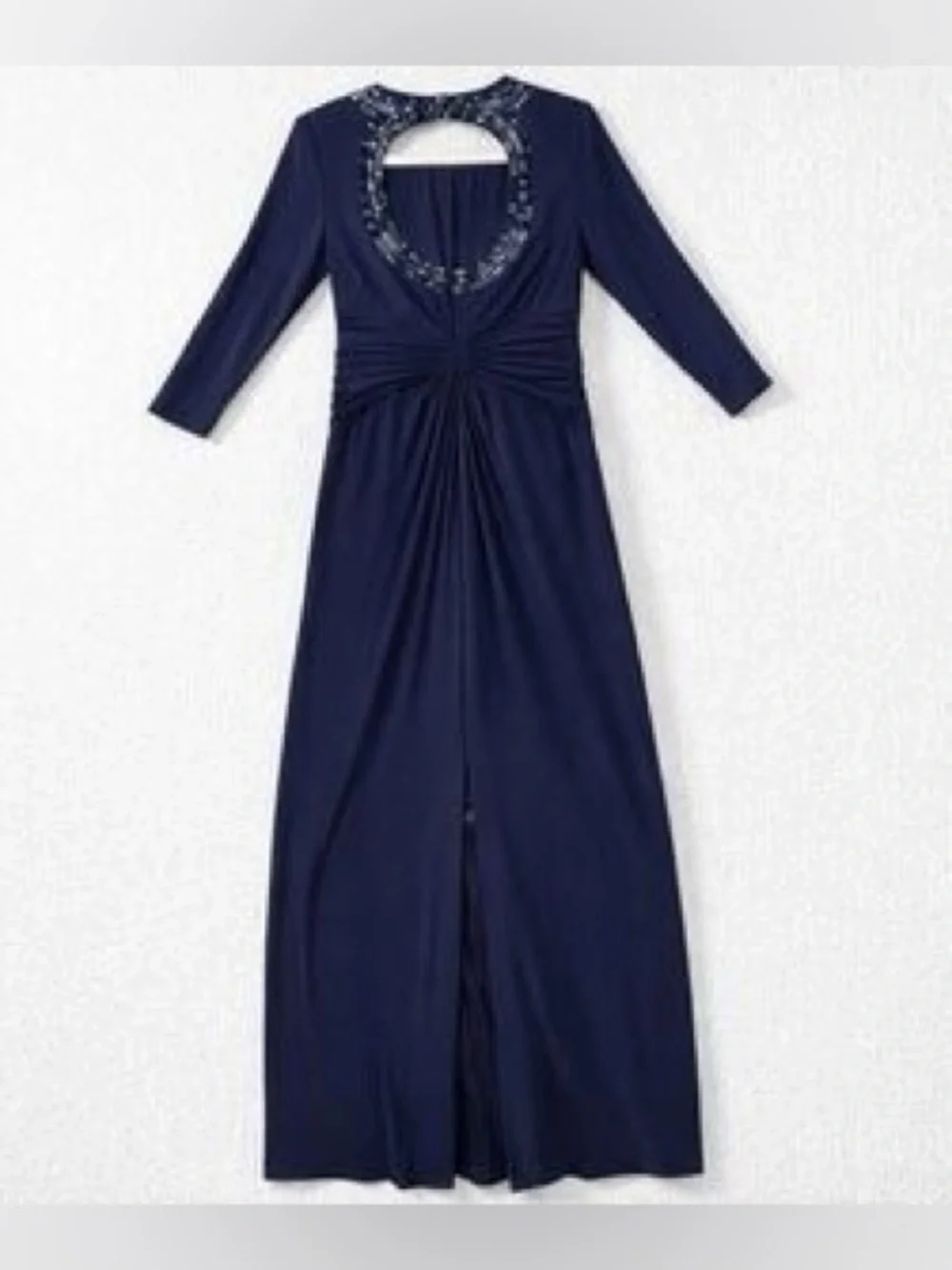Adrianna Papell Navy Beaded Embellished Neck Gown Twist Waist Keyhole Back 14 - Picture 4 of 16